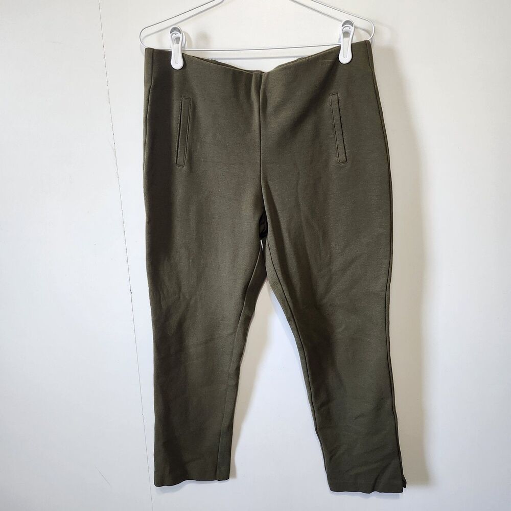 Chico's Pull On Ankle Stretch Pants Olive Green Size 1.5 Regular M 10 Poly Blend